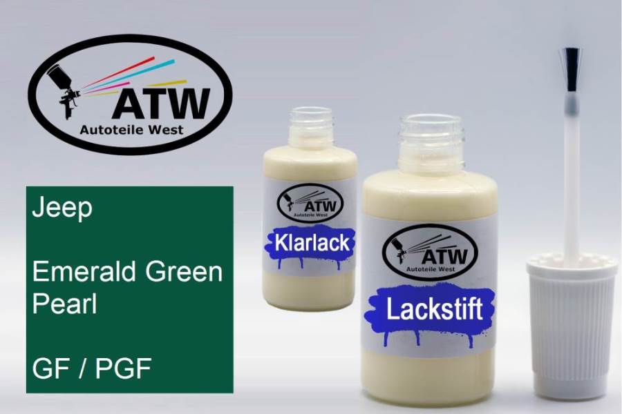 Jeep, Emerald Green Pearl, GF / PGF: 20ml Lackstift + 20ml Klarlack - Set, von ATW Autoteile West.